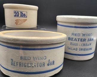Red Wing pottery beater and refrigerator jars