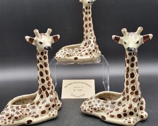 Trio of Red Wing Giraffe pottery planters