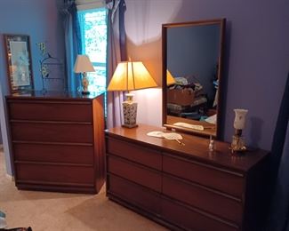 Basset Mid Century Chest with Dresser & Mirror
