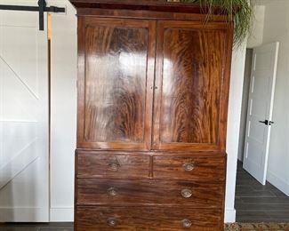 Antique English Sheraton mahogany linen press with original shelving  Circa:1800
Royal Antiques