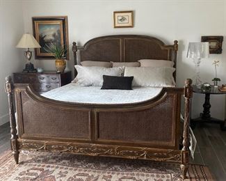 French Cane headboard and footboard with gold leaf accents carved King bed.
 The Newport Historic Collection:From the Mansions