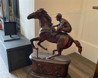Impressive jockey on horse sculpture 