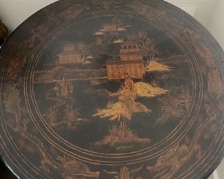 Detail of top of Georgian style chinoiserie hand painted occasional table 
Purchased from Williamson Designs