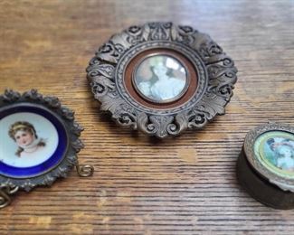 Hand Painted Antique French Trinket Box / Hand Painted Framed Portrait on Porcelain / Small Antique Framed Portrait
