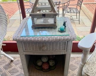 Wicker End Table with Drawer