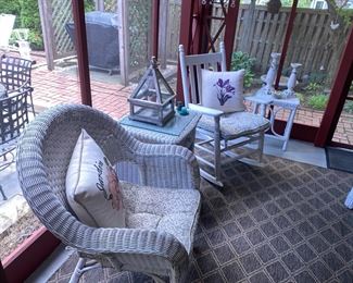 Wicker Chair / Table / White Wooden Rocker