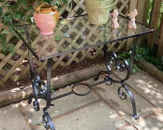 Wrought Iron and Glass Console Table
