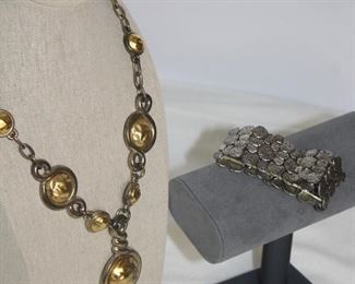 Celestial Twist Vintage Gold And Silver Tone Necklace With Cuff Bracelet