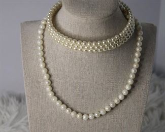 Faux Pearl Necklace And Chocker Necklace