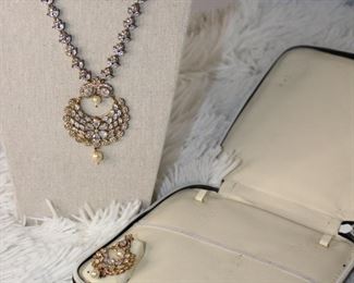 Gold And Silver Toned Necklace With Matching Earrings