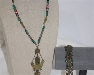 Turquoise Aztec Style Necklace With Bracelet
