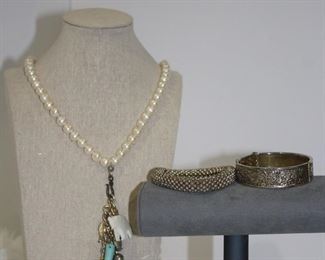Unique Pearl Like Necklace With Dangling Charms And Bracelets