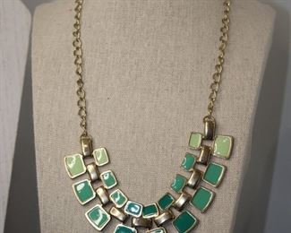 Vintage Dark Green Necklace Baby Blue Beads Necklace Green Tone Bracelet