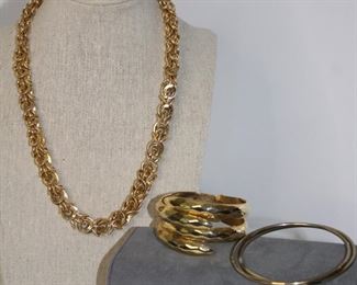 Woven Link Goldtone Necklace And Bracelets