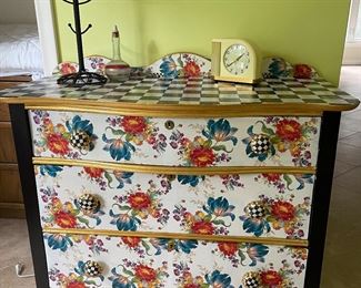 Hand painted  MacKenzie Childs style dresser with authentic MacKenzie Childs drawer pulls