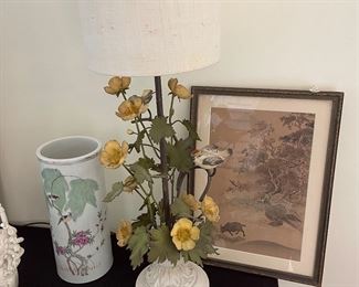 Vintage metal, art lamp and assorted vintage pieces