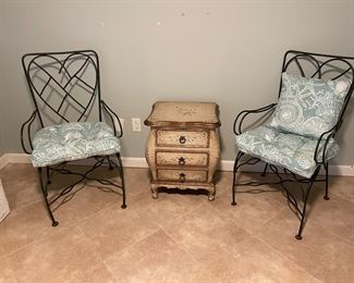 Heavy iron chairs/small Bombay chest