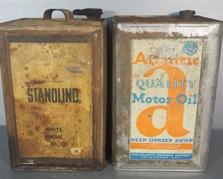 Stanolind Mineral Oil, 5 Gallon Can, And Atlantic Motor Oil, The Atlantic Refining Co, 5 Gallon Can