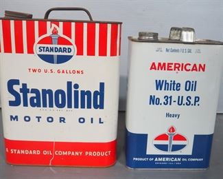 Stanolind Motor Oil, Standard Oil Co, In 2 Gallon Can, And American White Oil No.31- USP, In 1 Gallon Can