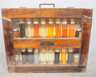 Standard Oil Company Sample Oil Bottles In Wood Case With Diagrammatic Step Samples