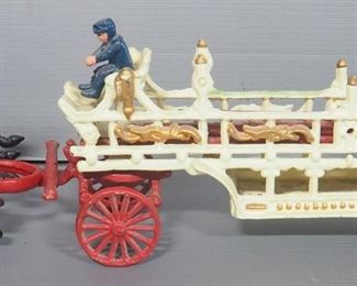 Cast Iron Horse Drawn Fire Truck With Horses, Rider, And 3 Ladders