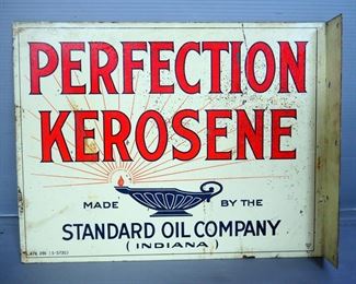 Standard Oil Perfection Kerosene Double Sided Wall Mounted Metal Sign, 18" Wide x 14" High