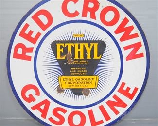 Red Crown Ethyl Gasoline Double-Sided Metal Sign, 30" Diameter