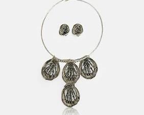 Mid-Century Handmade Brutalist 800 Silver Necklace and Earrings