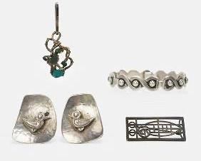 Assorted Mid-Century Modern, Brutalist and Mexican Sterling Jewelry