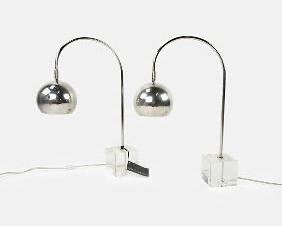 Drexel Heritage Mid-Century Modern Arc Table Lamp Chrome and Glass MCM Pair