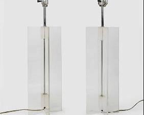 Pair X-Shape Lucite and Chrome Tall Table MCM Lamps