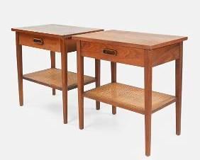 Jack Cartwright for Founders MCM Walnut and Cane Nightstand Pair