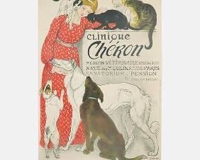 Contemporary French Clinique Cheron Vintage Dog Cat Silkscreen Poster