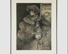 Artaur, Vicente Original Signed Pen and Ink Symbolist Drawing w/Color