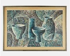LOREN Original Large Cubist Still Life Oil Painting MCM