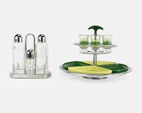 Alessi Italian Cruet Set and Hazel Atlas MCM Two-Tiered Lazy Susan