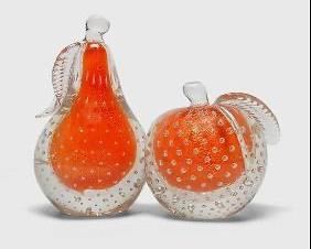 MCM Barbini Murano Bullicante Art Glass Apple & Pear Bookends