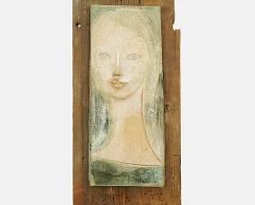 Harmon, Eloise Carved Stoneware Studio Pottery MCM Portrait on Weathered Wood