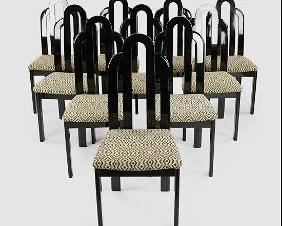 Ten Post-Modern Italian Black Lacquer Upholstered Dining Chairs