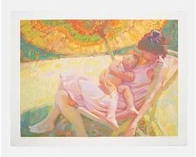 Large 20thC Artist Signed Silkscreen Print MOTHER AND CHILD Loose Sheet