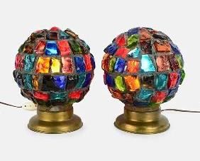 Peter Marsh Nader Brutalist Multi-Color Chunky Glass Table or Ceiling Lamp Pair