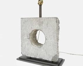 1970s Brutalist Carved Granite Stone MCM Sculptural Table Lamp