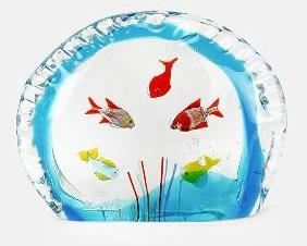 Murano Hand Blown Italian Art Glass Fish Block Paperweight