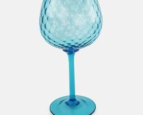 Empoli MCM Italian Blue Art Glass Optic Long Stem Chalice Bowl