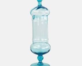 Empoli Italian MCM Light Blue Quilted Texture Lidded Apothecary Jar