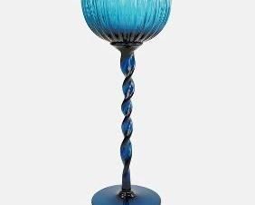 Empoli Italian MCM Blue Art Glass Twisted Tall Stem Goblet Vase