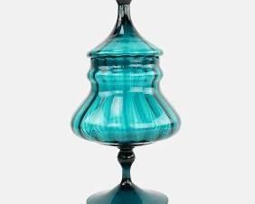 Vintage 1960s Empoli Italian MCM Dark Blue "Genie" Lidded Pedestal Jar