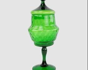 Empoli Italian MCM Emerald Green Pedestal Base Lidded Apothecary Jar