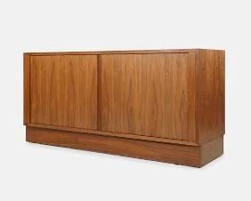 Danish Modern Mid-Century Tambour Roll-front Door Walnut Credenza