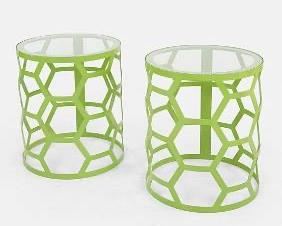 Mid-Century Modern Painted Metal Outdoor Sidetable Pair